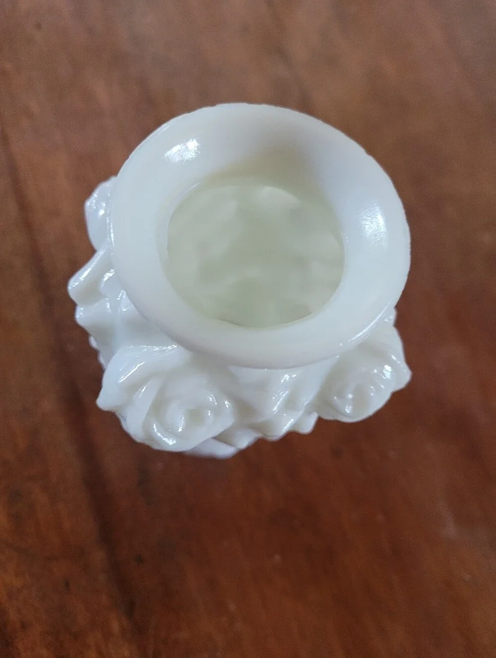 EAPG Opaque White Milk Glass Vase With Puffy Roses (116)
